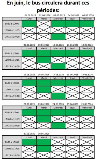 Horaire du bus Valbirse durant le mois de juin 